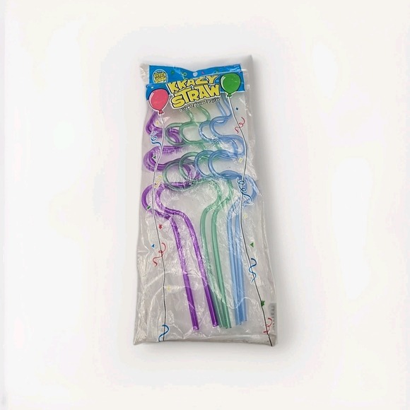 Party King Other - 6 Total Fun Krazy Straws Assorted Colors Crazy Straw 10" Long Sealed
